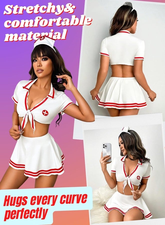 GirlFriend Modal Nurse Lingerie Outfits Woman,Halloween Costume Roleplay Cosplay Outfit Valentines Babydoll Lingerie Top Skirt Set, White - Image 3